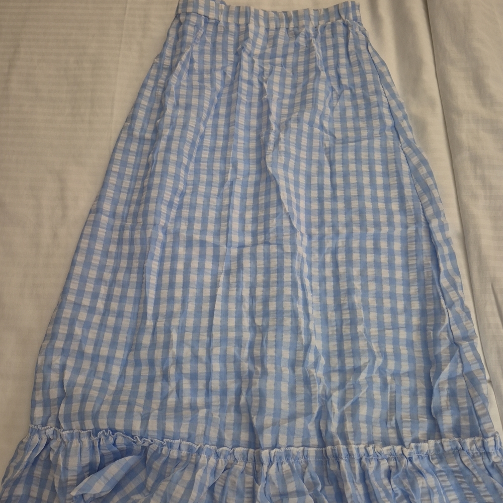 Blue Gingham Women's Skirt Side Zipper - Picture 3 of 3